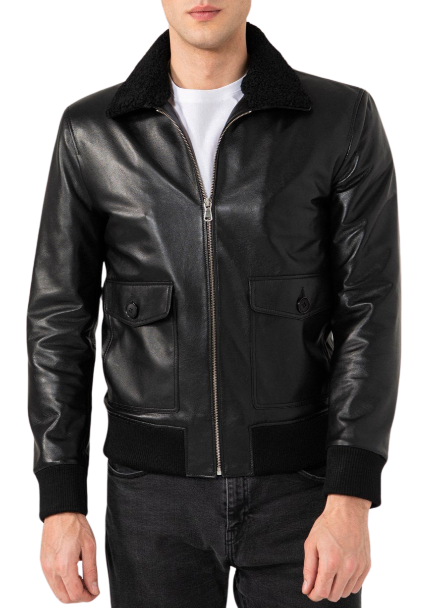 Zen Black Leather Bomber Jacket