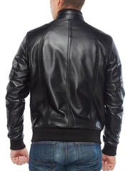 Zenith Black Leather Bomber Jacket