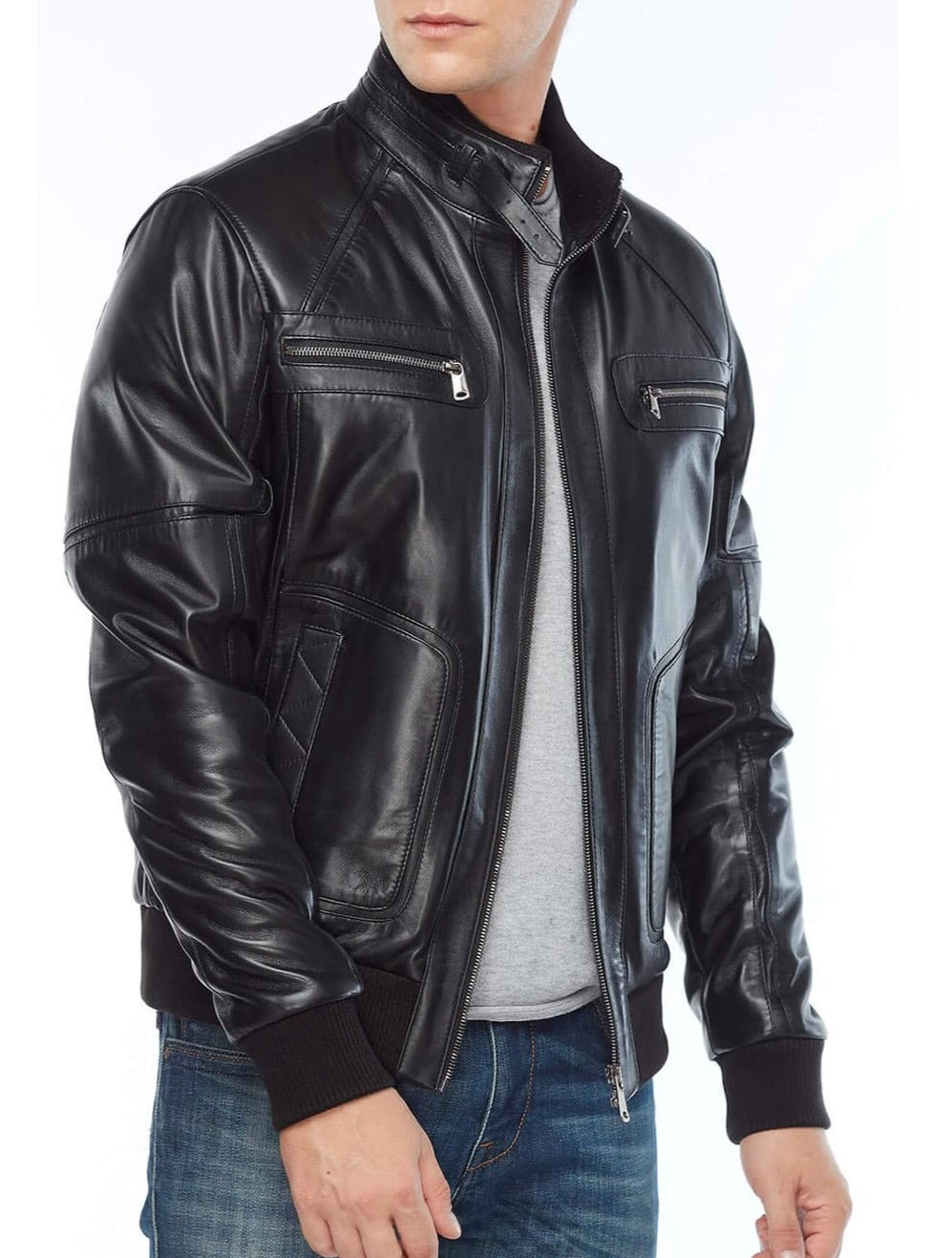 Zenith Black Leather Bomber Jacket