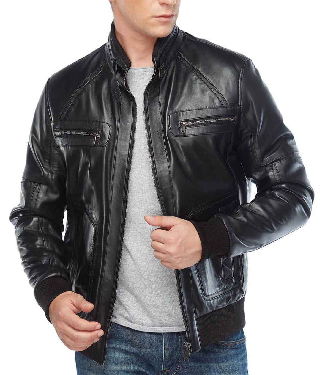 Zenith Black Leather Bomber Jacket