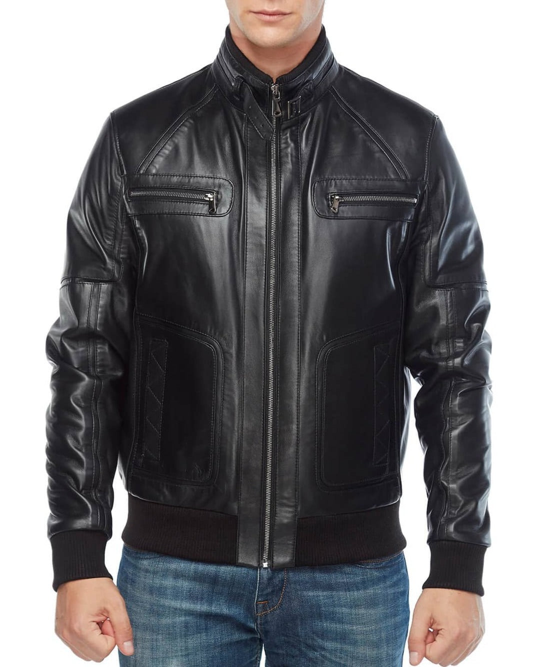 Zenith Black Leather Bomber Jacket