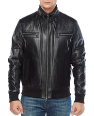 Zenith Black Leather Bomber Jacket