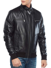 Zenith Black Leather Bomber Jacket