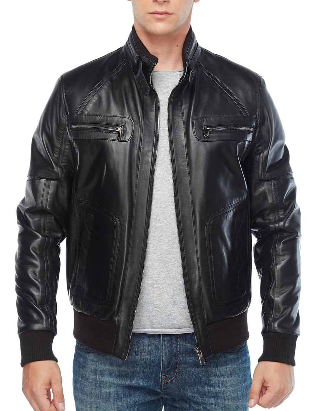 Zenith Black Leather Bomber Jacket