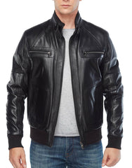 Zenith Black Leather Bomber Jacket